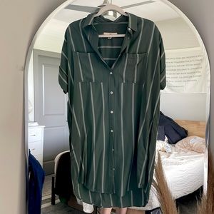 Thread and Supply Dress, Green Short Sleeve Soft Button Down With Pockets